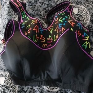 Cacique Black Supportive Bra with Floral Trim